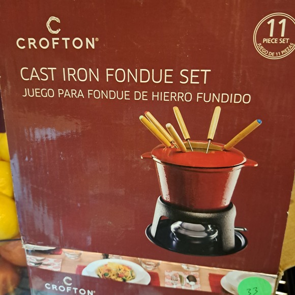 COPY - New Crofton HEAVY DUTY & LARGE PARTY Cast Iron Fondue 11 Piece Set Red - Picture 7 of 7